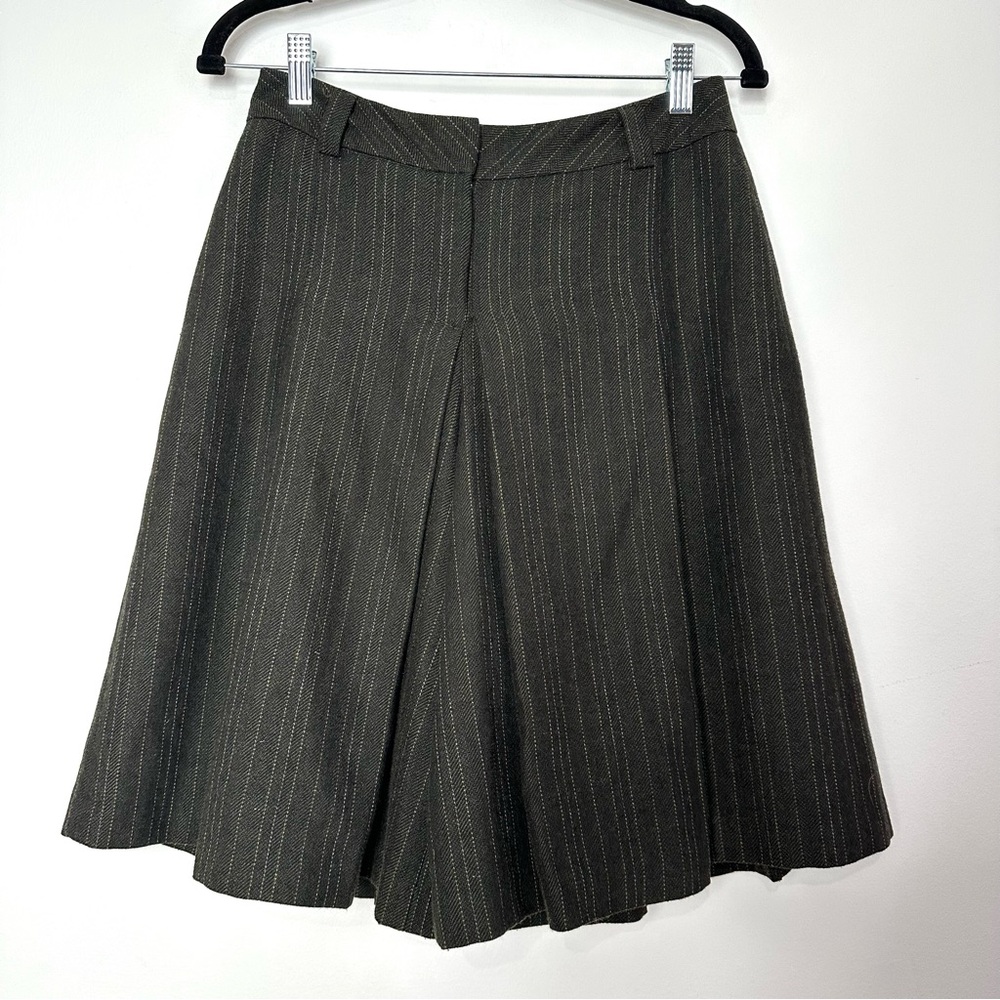 Vintage Wool Pin Striped Pleated Culottes Gaucho Pants Wide Leg Feminine Career - Picture 2 of 10